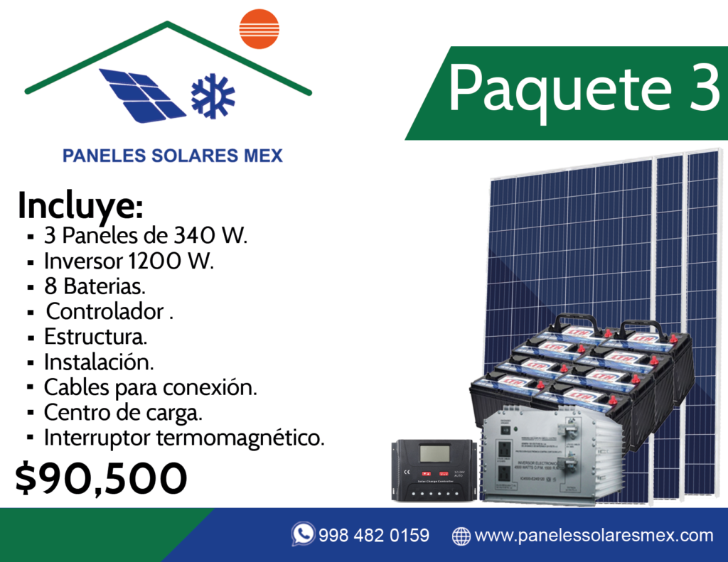 Kit Autonomo 3 Paneles Solares 340W e Inversor 1200W